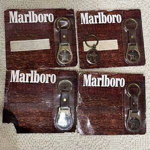 Vintage Solid Brass & leather Marlboro Key Chain lot